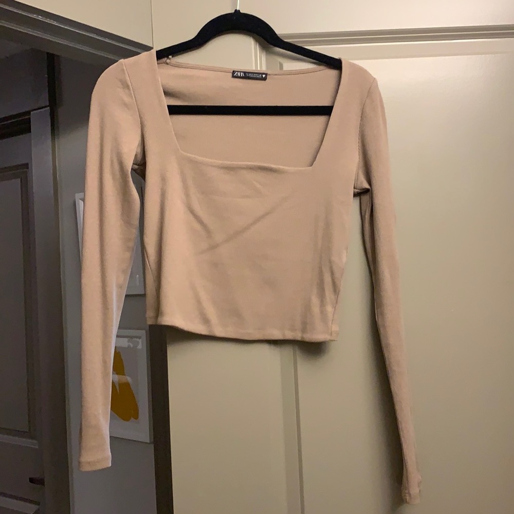 Zara Square Neck Brown Cropped Sweater size M